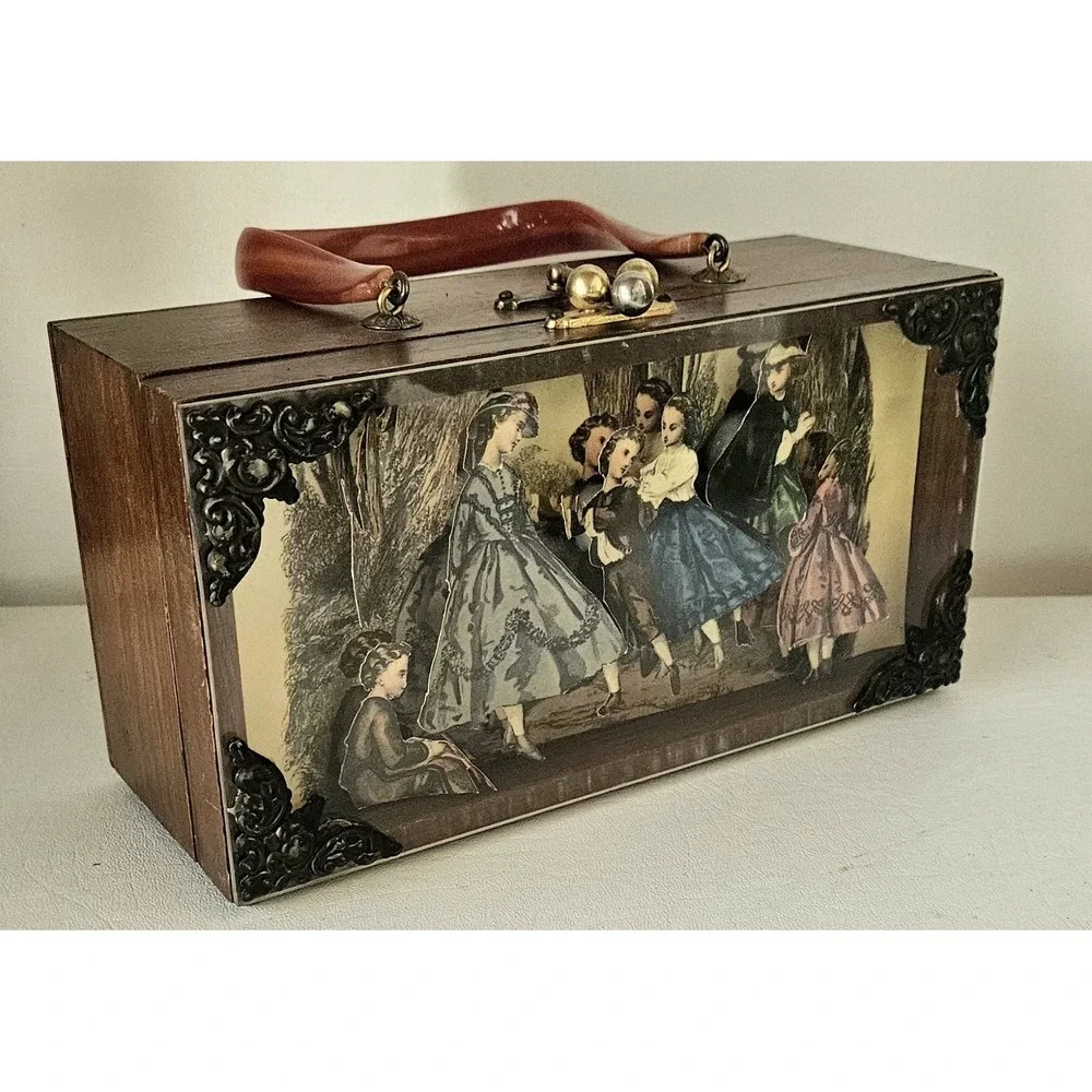 Vintage Wooden 3D  Decoupage Decorative Keepsake Box Purse 1960s/70's